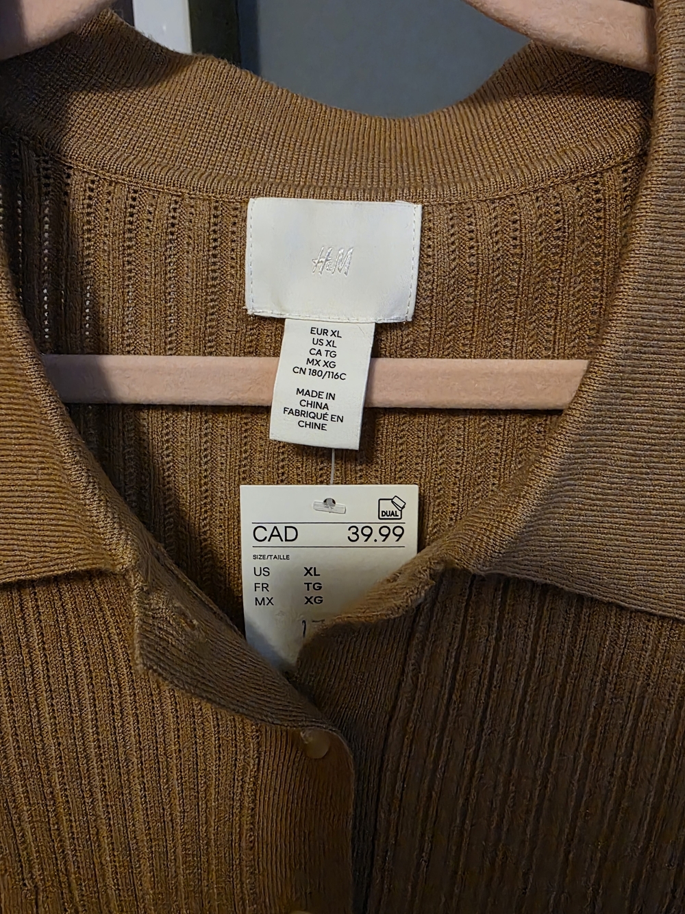NWT H&M Camel Ribbed Knit Collared Polo Sweater XL | 3/4 Sleeve Capsule Wardrobe - Picture 7 of 12